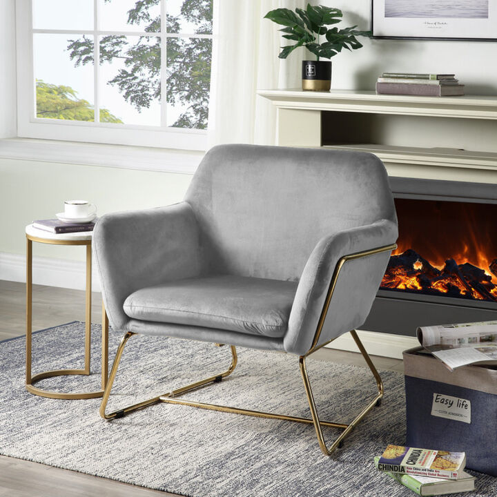 Keira Velvet Accent Chair With Metal Base