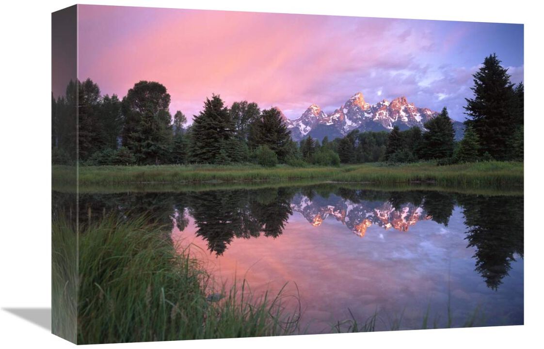 Grand Teton Range at Schwabacher Landing,  Grand Teton NP, Wyoming-Canvas Art-16x12
