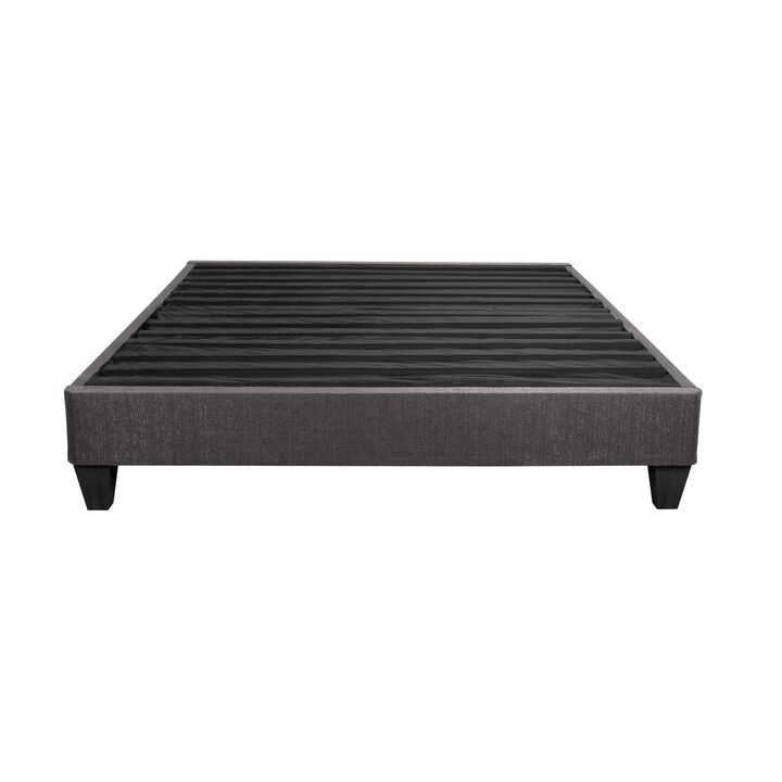 Tamy 13 Inch Twin XL Size Platform Bed Frame, Wood Base, Dark Gray Linen - Benzara