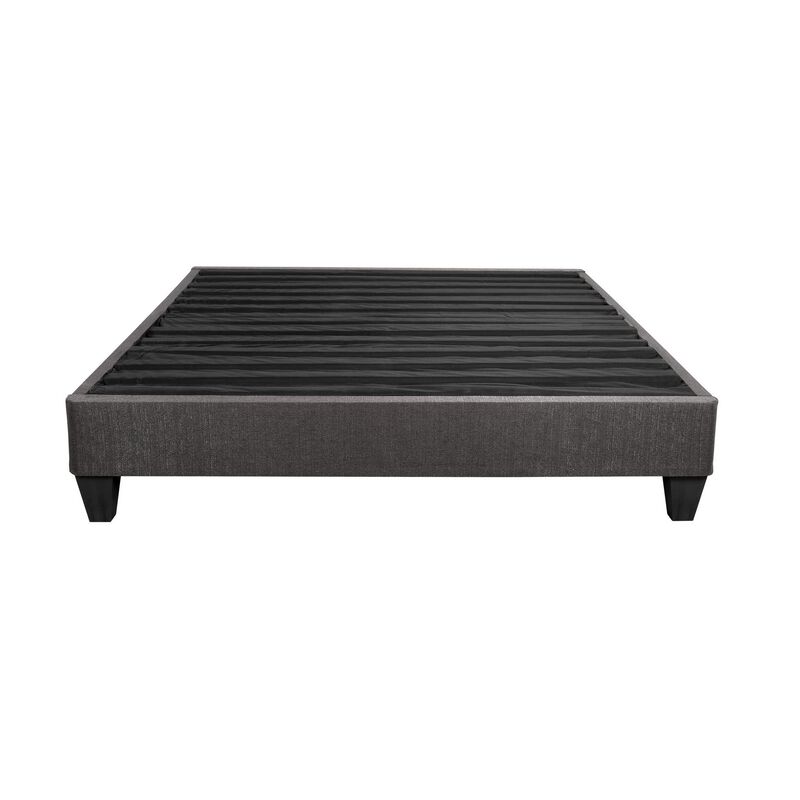 Tamy 13 Inch Twin XL Size Platform Bed Frame, Wood Base, Dark Gray Linen - Benzara