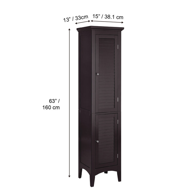Teamson Home Glancy Two Shutter Doors Wooden Tall Tower Storage Cabinet Dark Brown