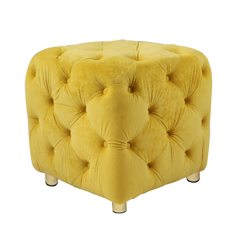 Modern Yellow Upholstered Ottoman with End Table & Footstool