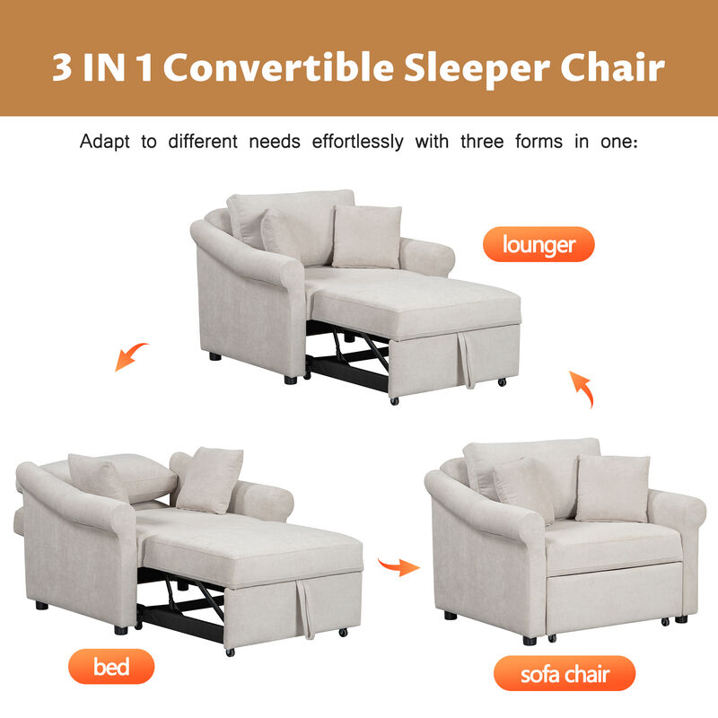 Merax Chenille Convertible Sleeper Sofa Chair