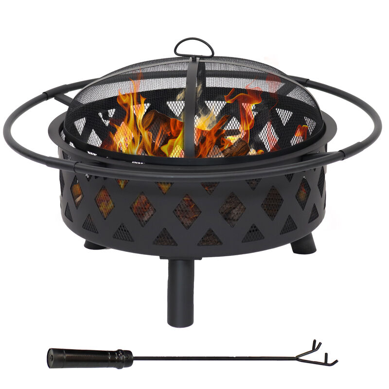 Sunnydaze 30 in Steel Crossweave Fire Pit with Spark Screen - Black
