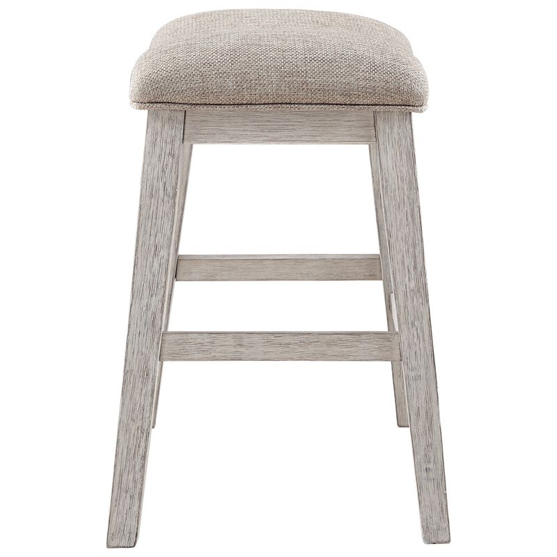 Fabric Upholstered Stool with Angled Legs, Set of 2, Beige-Benzara