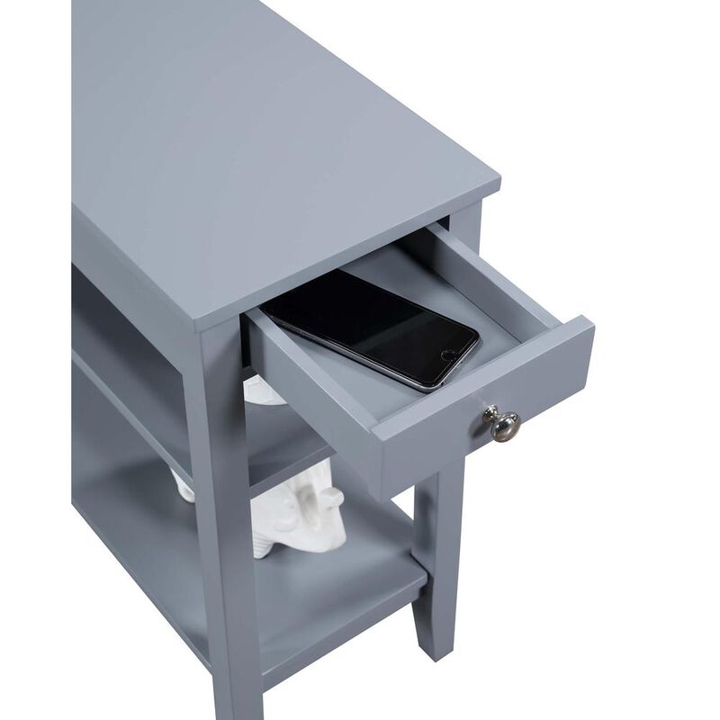 Convenience Concepts American Heritage 1 Drawer Chairside End Table with Shelves Gray