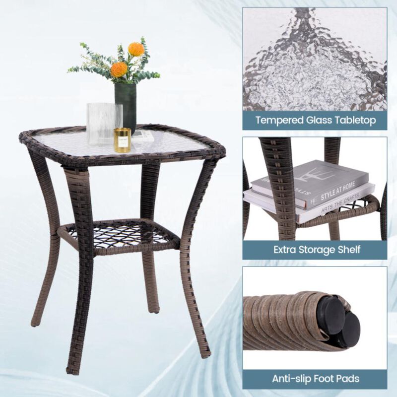 Hivvago 3 Pieces Outdoor Swivel Rocker Set with Small Side Table-Gray