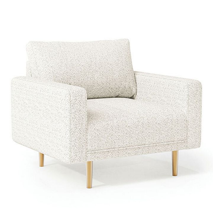 Remy Accent Chair, Bench Seat w Track Arms, Plush Off White Boucle - Benzara