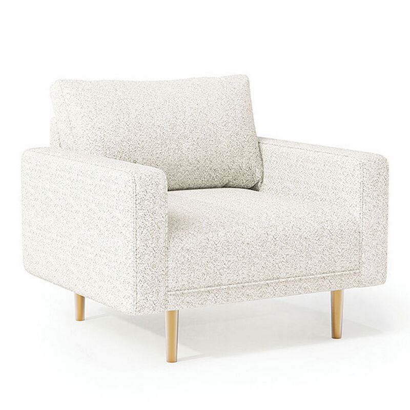 Remy Accent Chair, Bench Seat w Track Arms, Plush Off White Boucle - Benzara