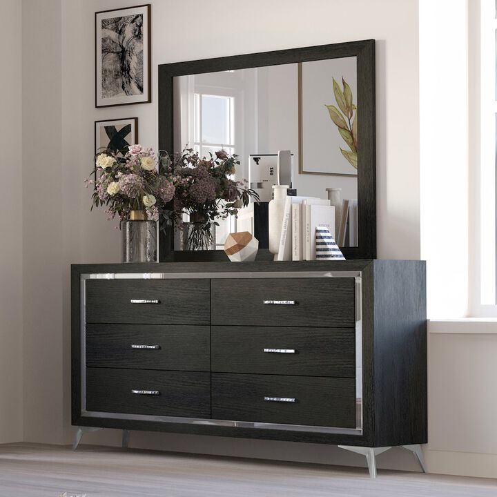 New Classic Furniture Huxley Wood 6-Drawer Dresser with Mirror, Black