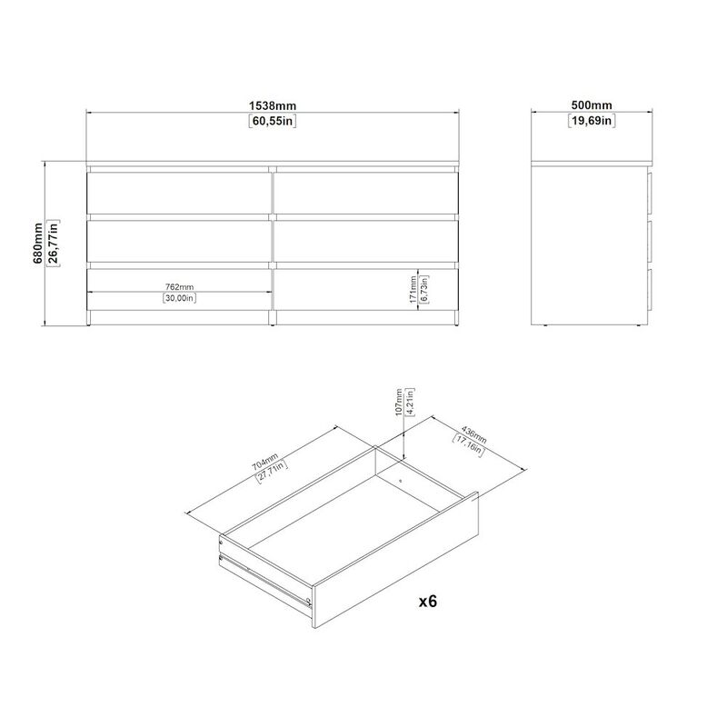 Tvilum Scottsdale 6 Drawer Double Dresser, Jackson Hickory