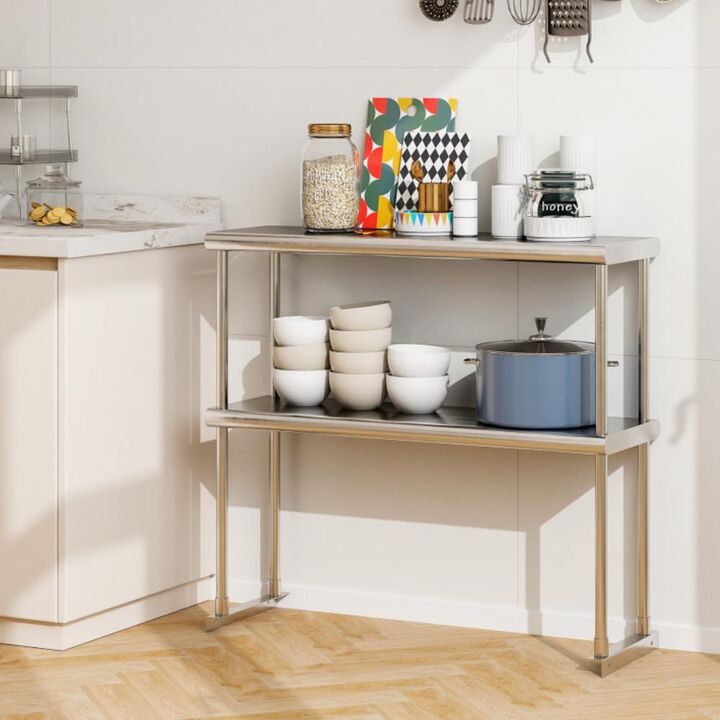 Hivvago 48 x 12 Inch Kitchen Stainless Steel Overshelf with Adjustable Lower Shelf