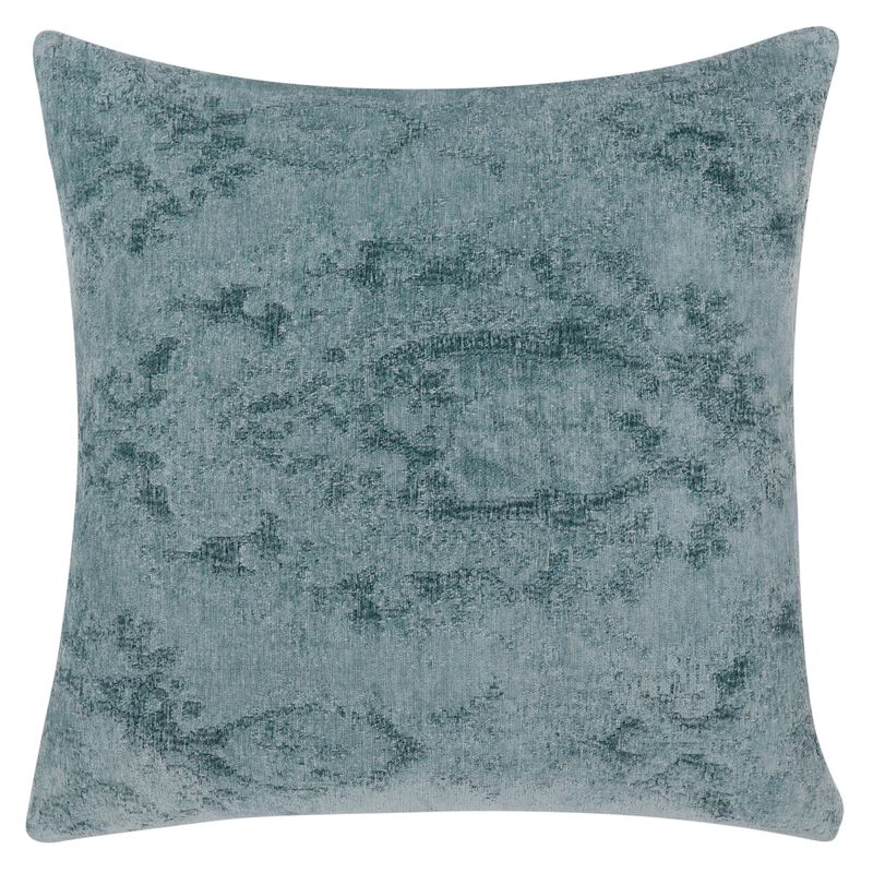 Piper Accent Throw Pillow, 22 Inch Square, Blue Chenille Woven Pattern - Benzara