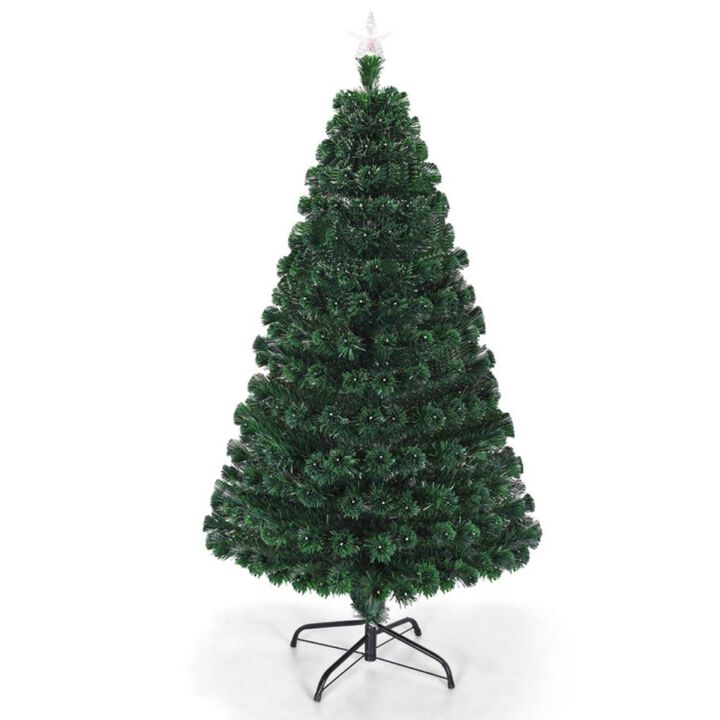 Hivvago 5/6/7 Feet Multicolor Artificial Christmas Tree with LED Light and Metal Stand