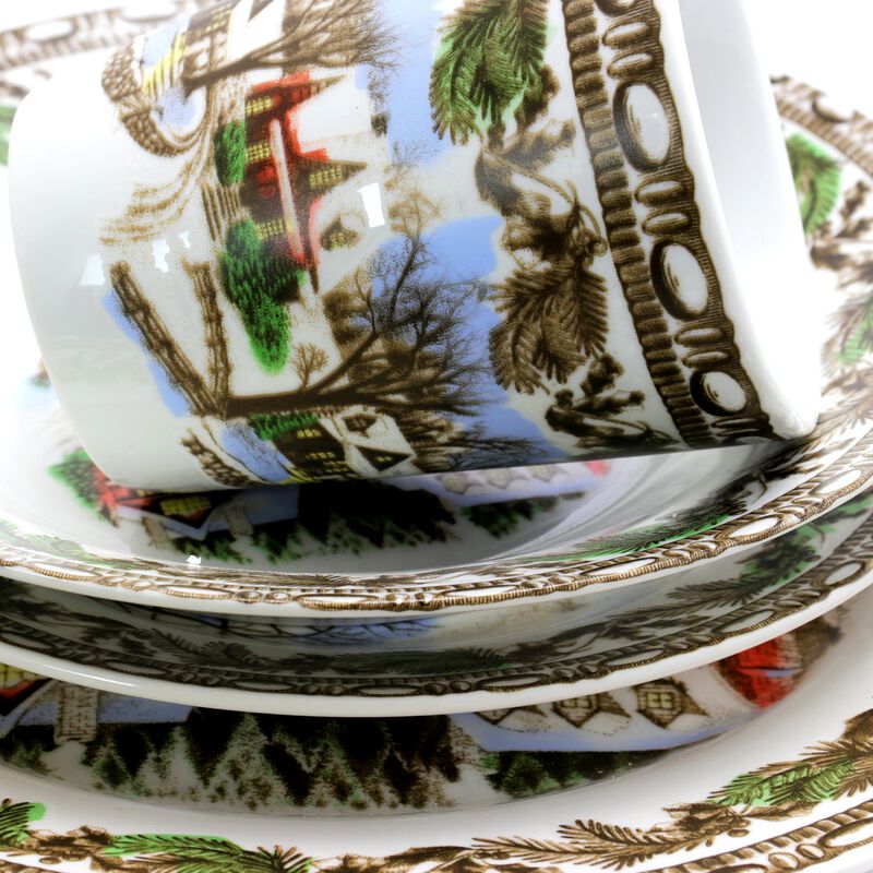 Gibson Home Christmas Toile 16 Piece Dinnerware Set