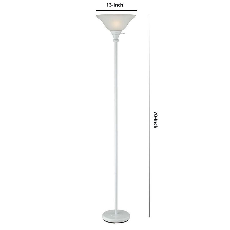 3 Way Torchiere Floor Lamp with Frosted Glass shade and Stable Base, White-Benzara