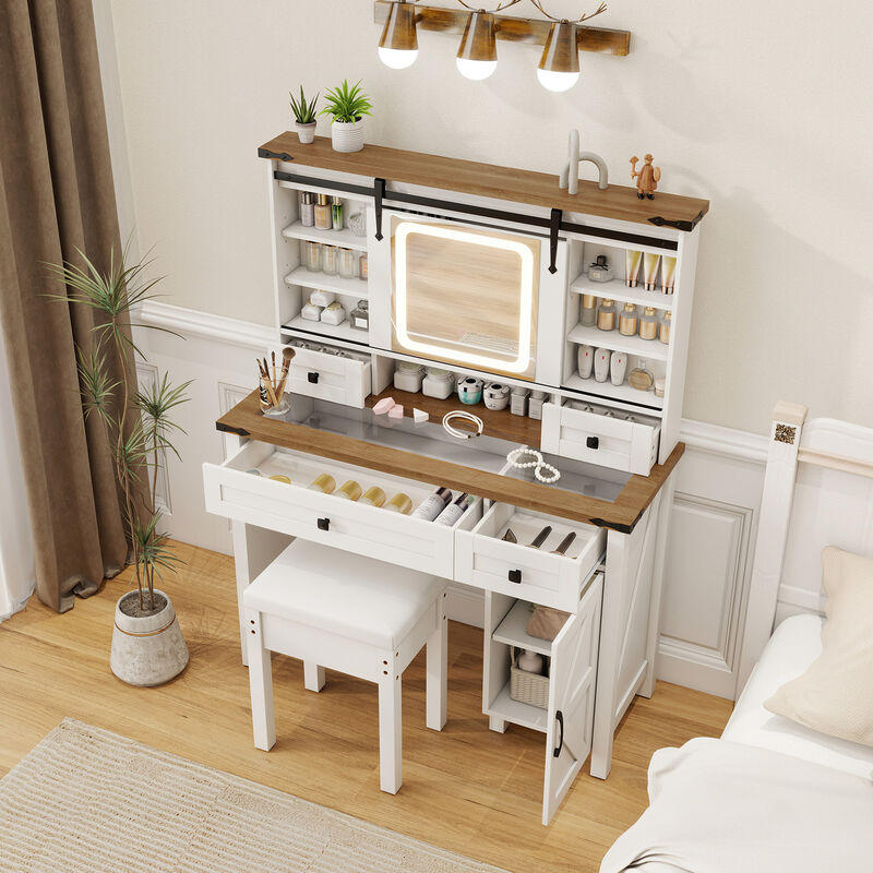 Makeup Vanity Desk with Mirror and 3-Color Dimmable LED Lights