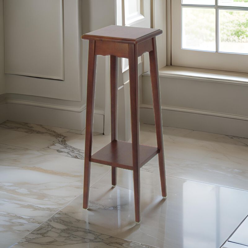 39.5 Inch Plant Stand with Tapered Slanted Legs and Bottom Shelf, Brown - Benzara