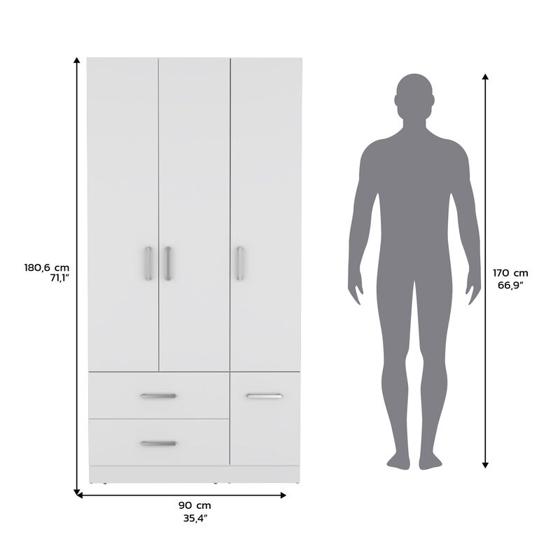Sebree Armoire Wardrove 71", 4 Doors, Hanging Rod, 3 Cabinets, 6 Shelves, Black , Bedroom