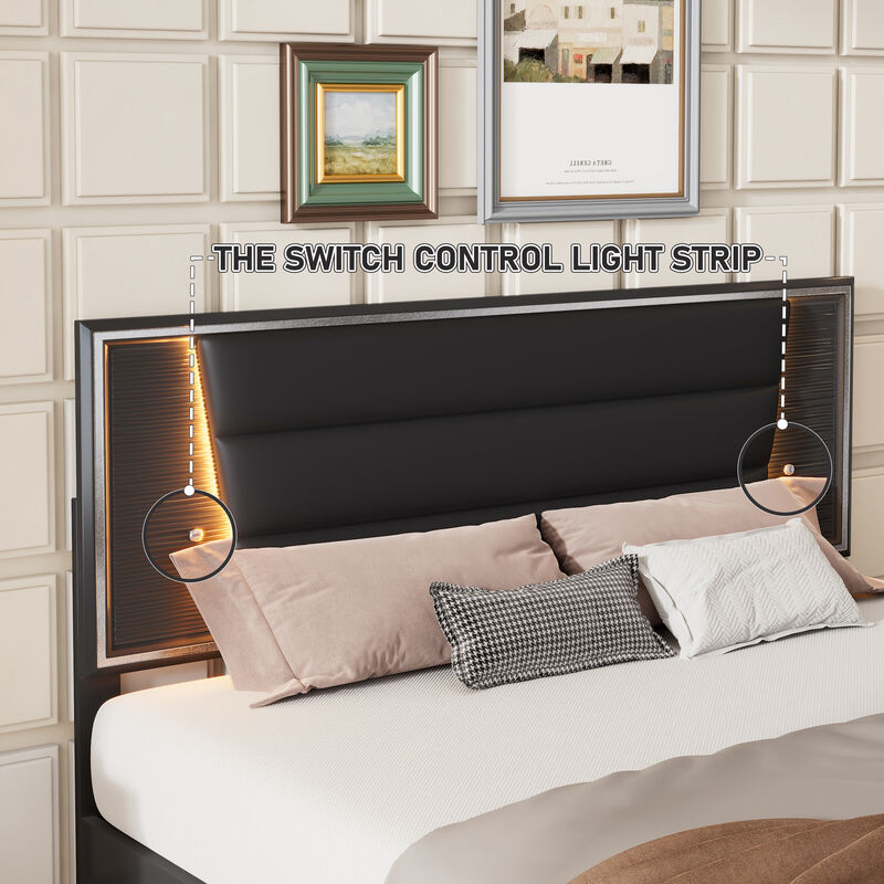 Merax PU Upholstered  Platform Bed  with LED Light