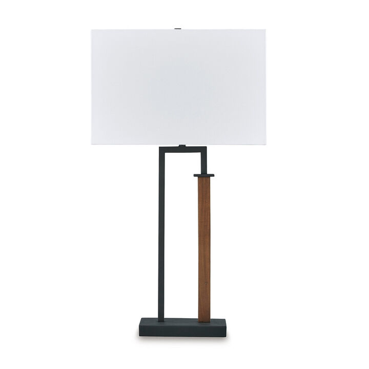 Table Lamp Set of 2, Curved Wired Bronze Base, White Fabric Shade - Benzara
