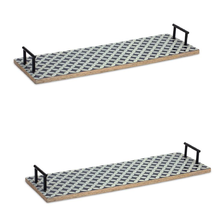 Mango Wood Iron Tray Set of 2 for Decorative and Functional Use