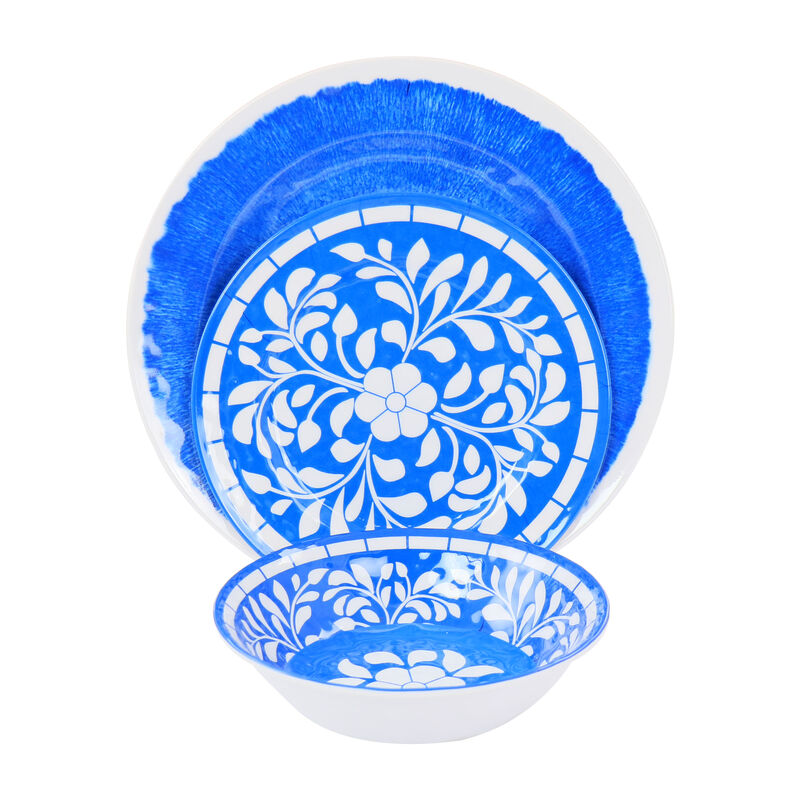 Elama Nelly 12 Piece Melamine Dinnerware Set in Blue