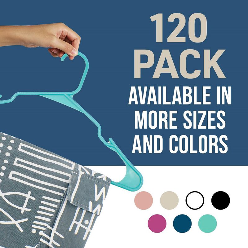 Plastic Clothes Hangers – Heavy Duty Hanger Set, for Organizing Clothes, Dresses, and Coat, Holds Up to 5 lbs, Space-Saving Hangers with Non-Slip Shoulder Grooves, Pack of 120, Aqua