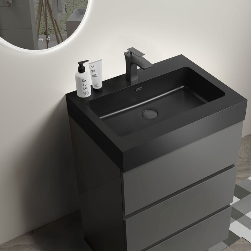 Gray Bathroom Vanity with Sink and Large Storage, Modern Style