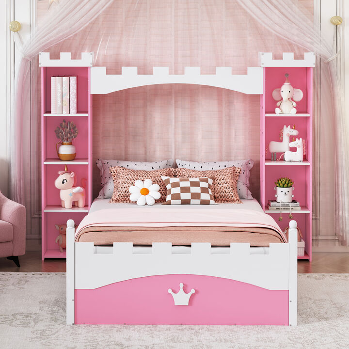 Merax Castle Wooden Bed with Storage Shelf