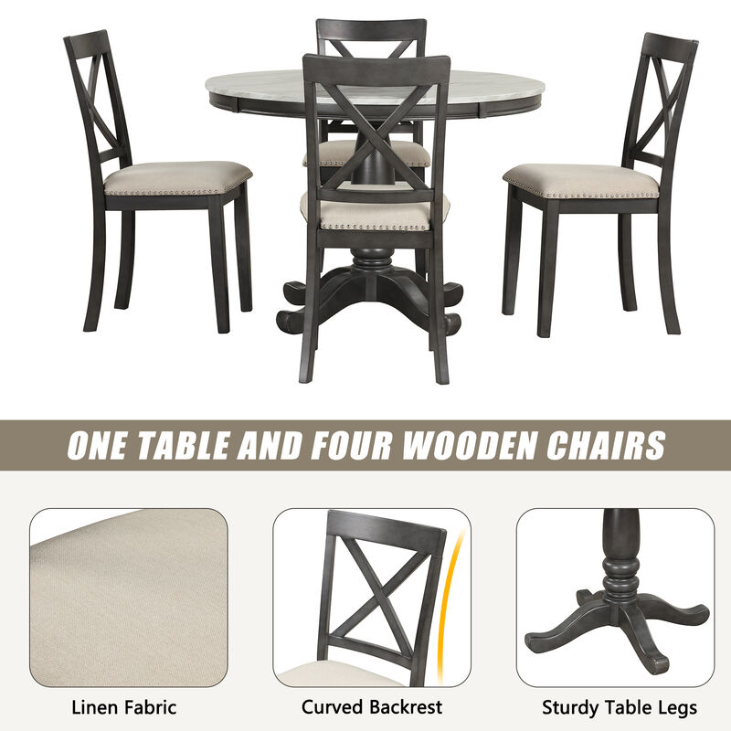 Merax 5 Pieces Dining Round Table and Chairs Set