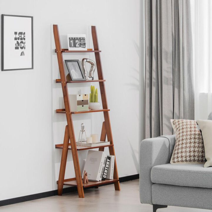 Hivvago 5-Tier Bamboo Ladder Shelf for Home Use