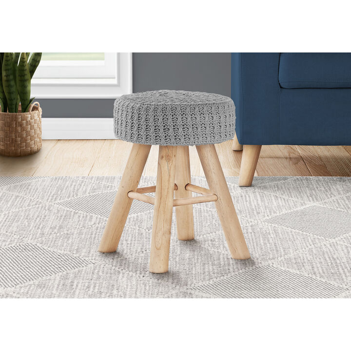 Monarch Specialties I 9007 Ottoman, Pouf, Footrest, Foot Stool, 12" Round, Velvet, Wood Legs, Contemporary, Modern
