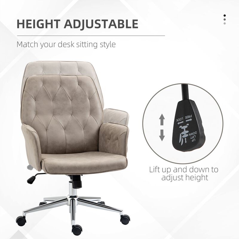 Light Grey Task Seater: Swivel Mid-Back Tufted Linen Desk Chair