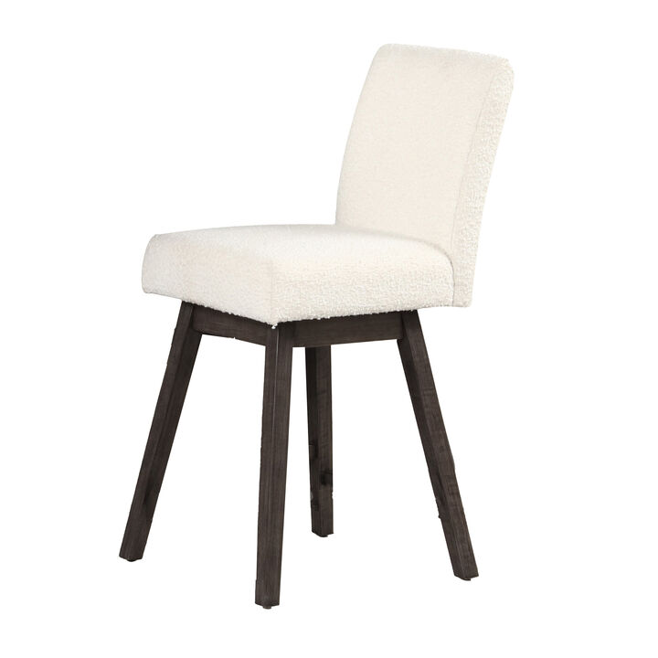 Ghy 25 Inch Swivel Counter Chair Set of 2, White Textured Upholstery, Brown - Benzara