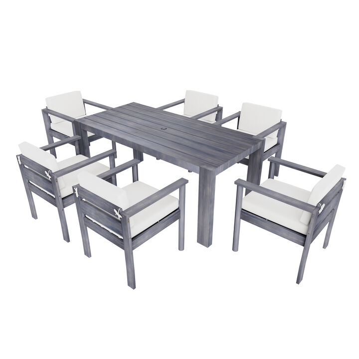 Merax 7-Piece Patio Dining Table Chairs Set for Backyard, Garden, Poolside