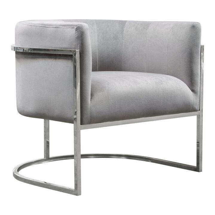 Kel 31 Inch Cantilever Accent Chair, Gray Velvet, Silver Stainless Steel - Benzara