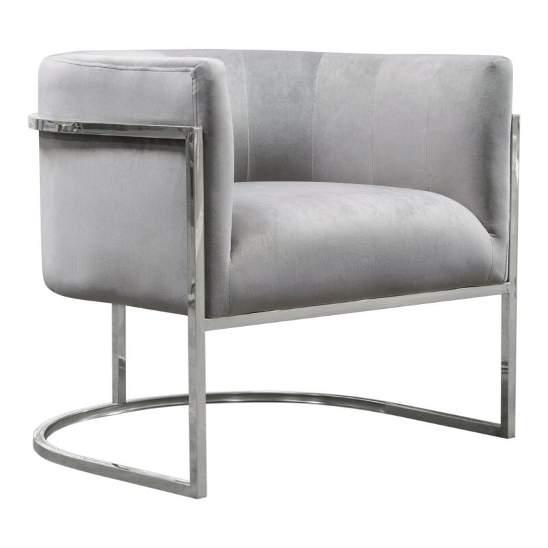 Kel 31 Inch Cantilever Accent Chair, Gray Velvet, Silver Stainless Steel - Benzara