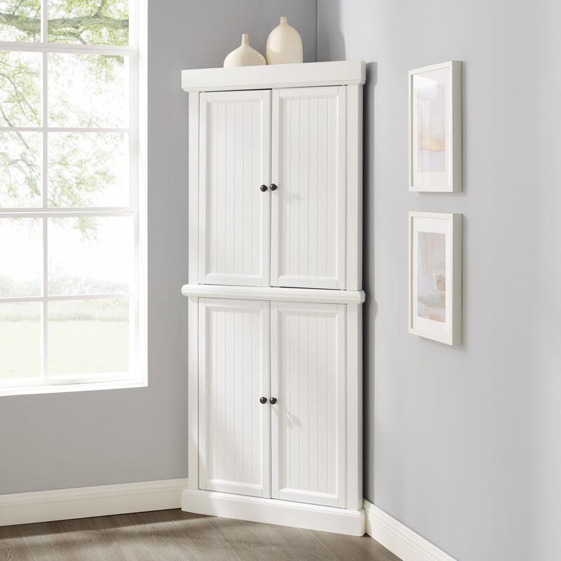 Crosley Furniture Shoreline Tall Corner Pantry White - 2 Stackable Pantries