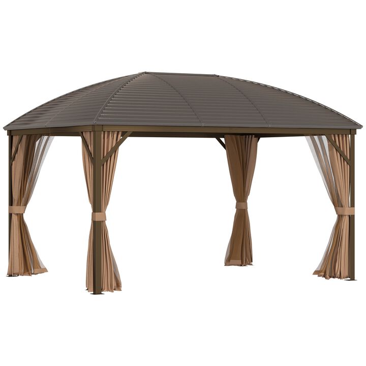 Brown Outdoor Pavilion: 10'x13' Hardtop Gazebo with Curtains & Netting
