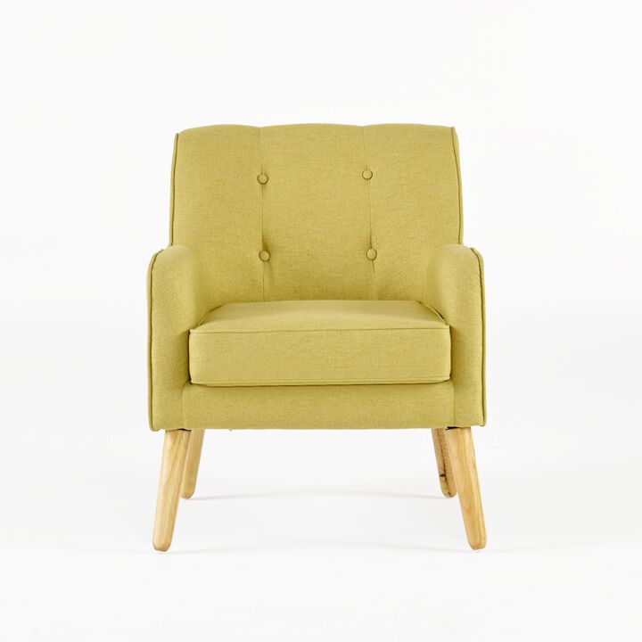 Tilo Accent Armchair, Modern Yellow Fabric, Splayed Birch Wood Legs - Benzara