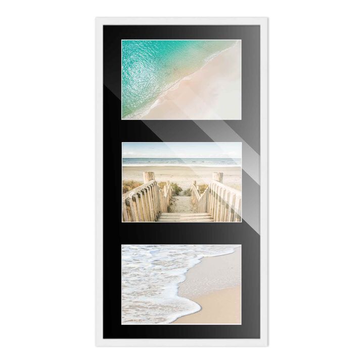 8.5x17 Wood Collage Frame with Black Mat For 3 5x7 Pictures