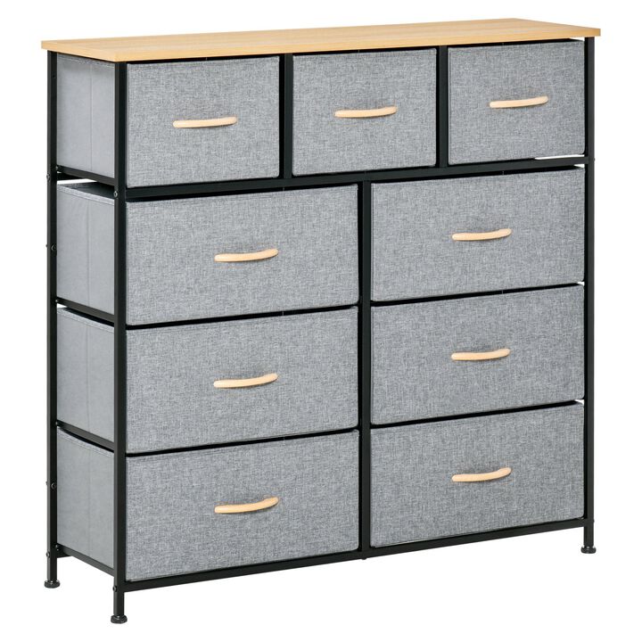 Oak Gray Organizer: 9-Drawer Storage Chest for Hallway/Closet