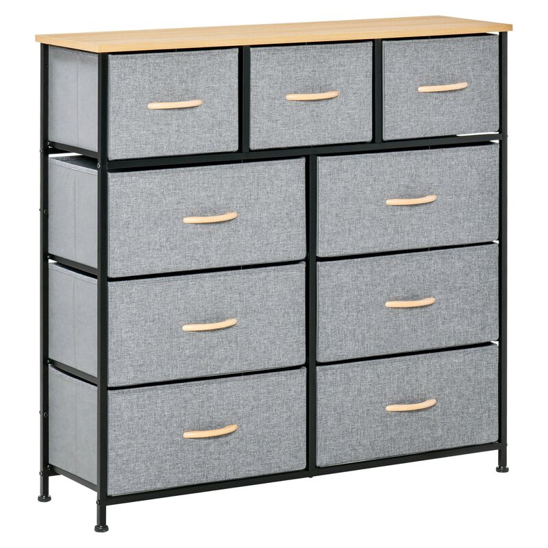 Oak Gray Organizer: 9-Drawer Storage Chest for Hallway/Closet
