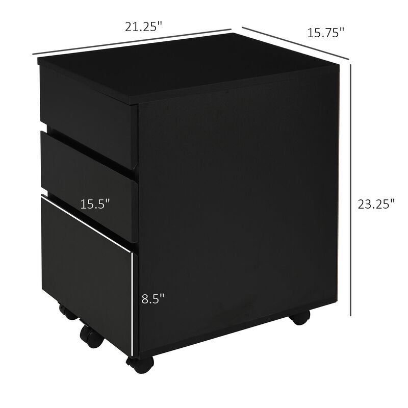 Black Office Assistant: 3-Drawer Mobile File Cabinet/Printer Stand