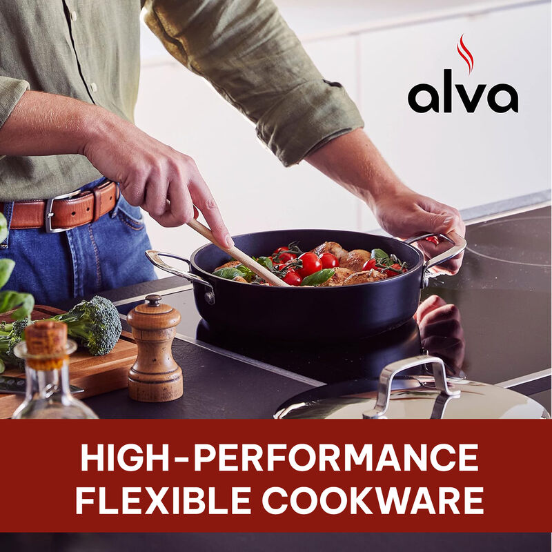 Alva Maestro Ceramic Nonstick Saute Pan Skillet with Lid 9.5" 3.5 Qt. Stay Cool Handle, Scratch Resistant Healthy Cooking Pan, Non Toxic, Compatible with All Stovetops, Oven Safe & Induction Safe