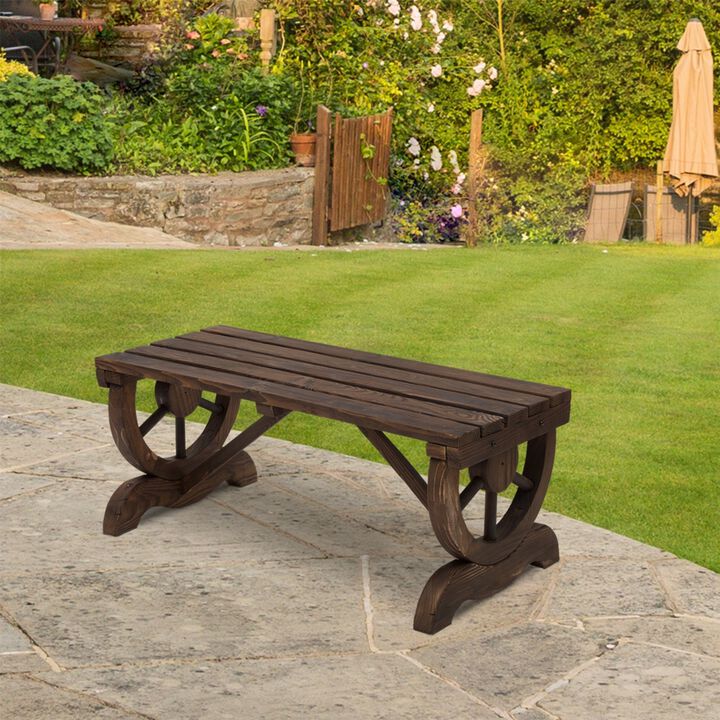 Hivvago FarmHome Rustic Fir Wood Wheel Outdoor Garden Bench