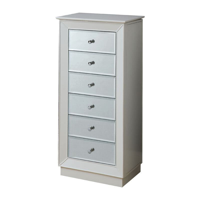 Wood Jewelry Armoire Having 6 Drawers with Mirror Front, White-Benzara