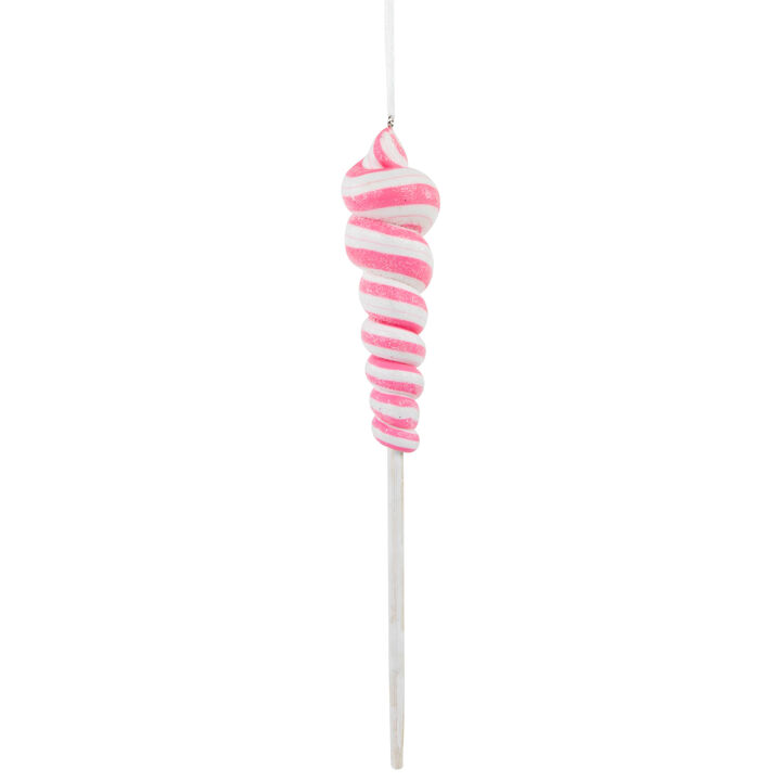 7.25" Pink and White Glittered Twist Lollipop Christmas Ornament