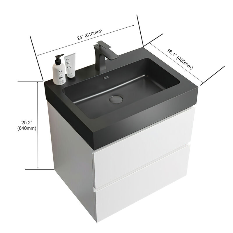 White Bathroom Vanity with Large Storage, Wall Mounted
